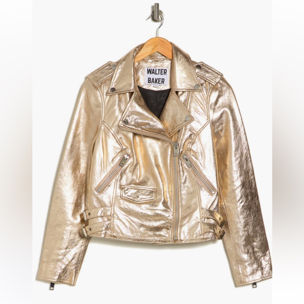 Walter Baker Liz Metallic Leather Crop Moto Jacket